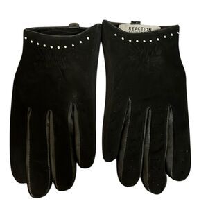 Reaction Kenneth Cole Women’s Black Studded Suede Leather Gloves L